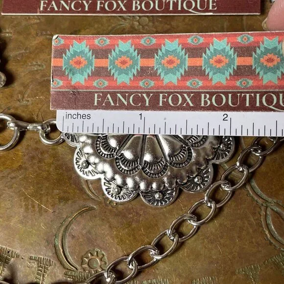 Spring Boho EASTER Gift Southwest Silver Chain belt adjustable 48” Turquoise - Picture 8 of 16